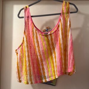 Wild Fable Pink and Yellow Asymmetrical Crop Tank Top